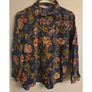 Capacity Womens Corduroy Jacket Floral Brown Multicolor Print Collar Petite